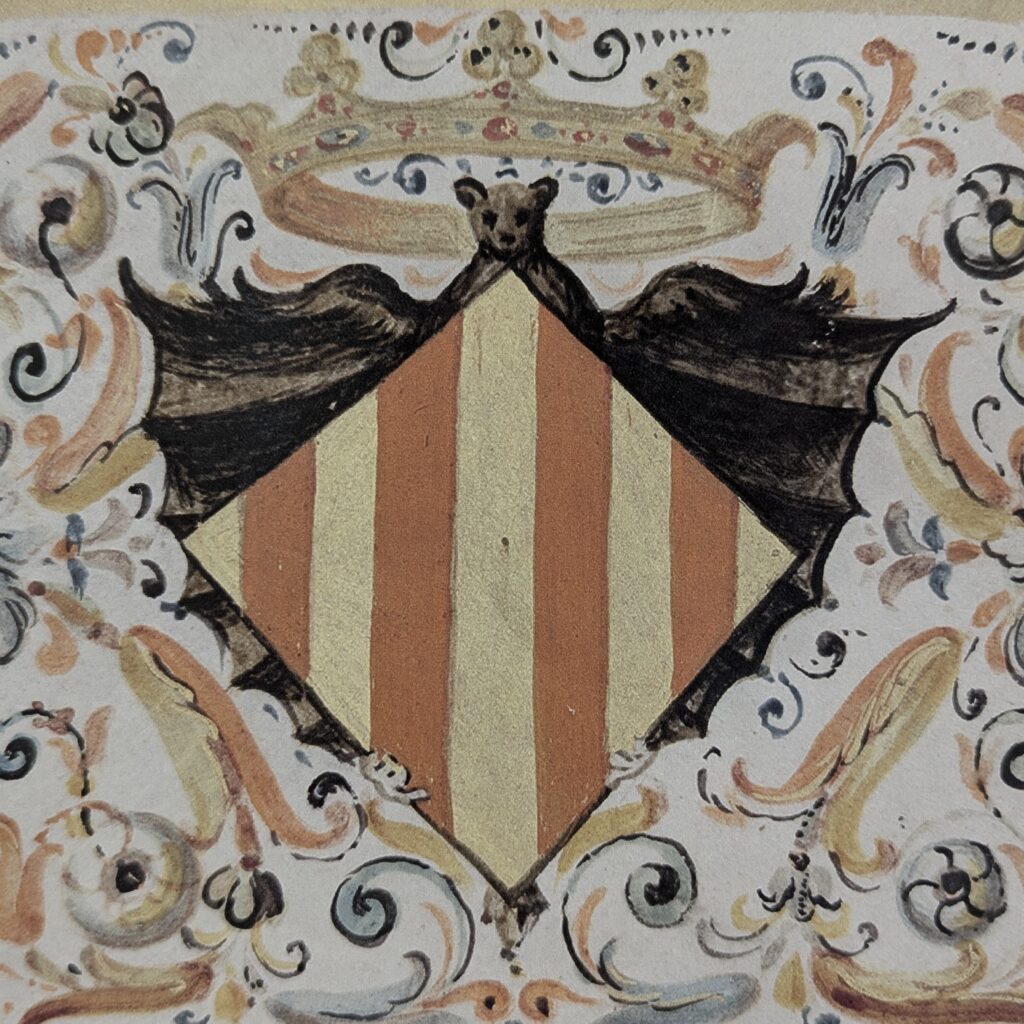 Oldest known coat of arms of Valencia with the bat (1585)