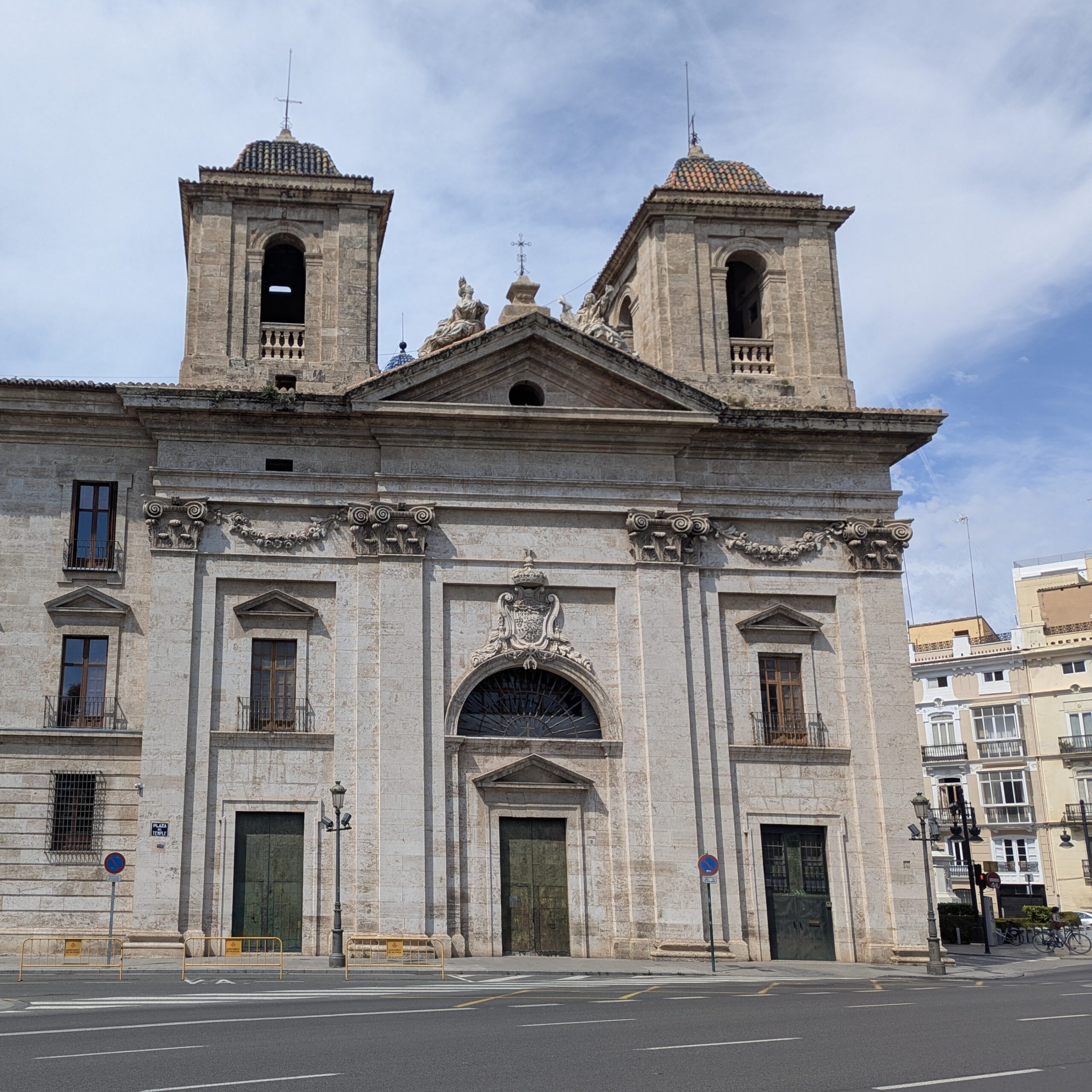 Front view of the Església i Palau del Temple on the location of the former gatehouse of Bab Ibn-Sajar or Torre del Temple.