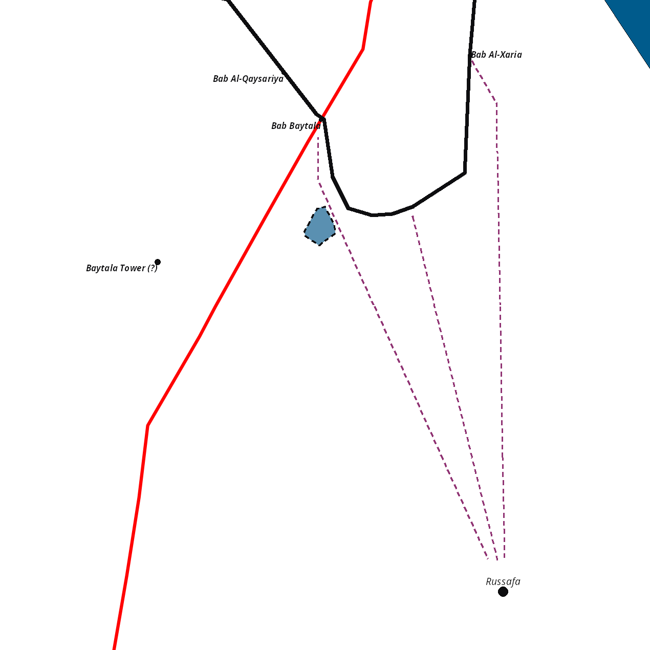 Map of the distances between Russafa and various key defensive positions of Muslim Valencia (Madinat Balansiya).