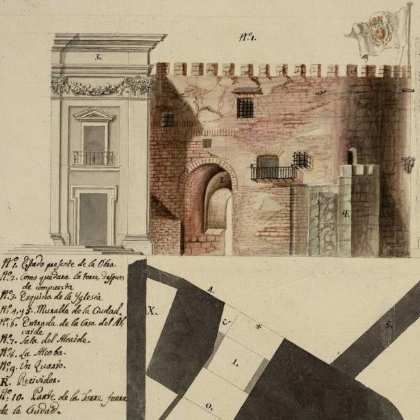 View of the Bab Ibn-Sajar, the later Torre del Temple, drawn in 1780 by architects in a remodelling proposal.